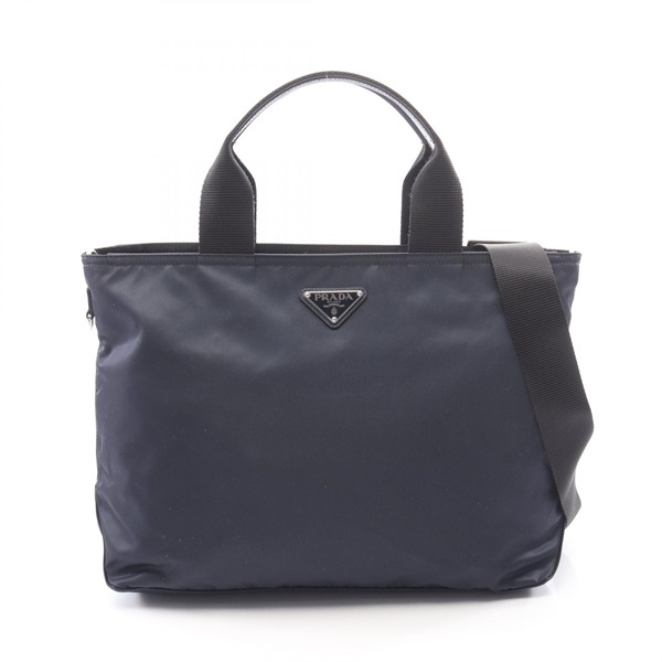 PRADA VELA Shoulder Crossbody Handbag 1BG867 Nylon Saffiano leather Navy Used