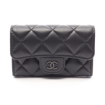 CHANEL Classic Flap Matelasse Card Case Holder AP0214 leather Black SHW Used CC