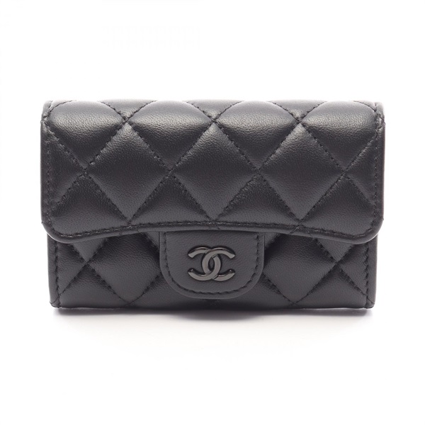 CHANEL Classic Flap Matelasse Card Case Holder AP0214 leather Black SHW Used CC