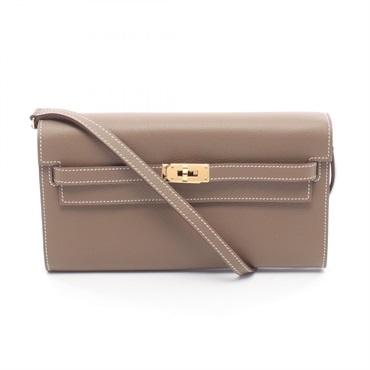 HERMES Kelly To Go crossbody Shoulder Bag Evercolor leather Etoupe Grey Used GHW