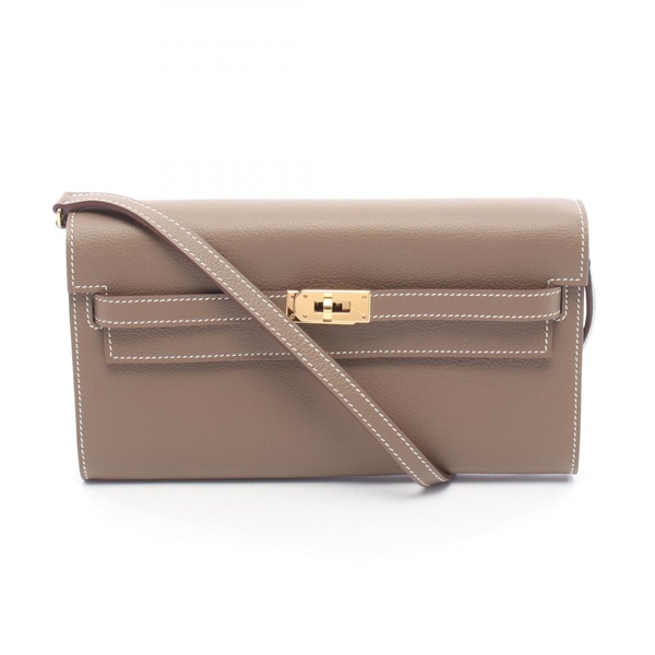 HERMES Kelly To Go crossbody Shoulder Bag Evercolor leather Etoupe Grey Used GHW