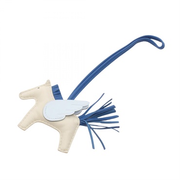 HERMES Rodeo Pegasus PM Bag charm Agneau milo Swift leather Beige Blue Cle Used