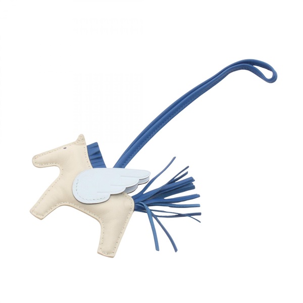 HERMES Rodeo Pegasus PM Bag charm Agneau milo Swift leather Beige Blue Cle Used