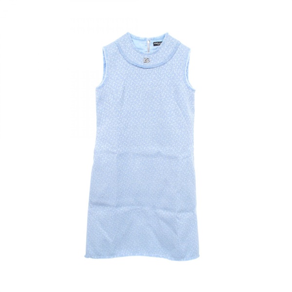 DOLCE & GABBANA Tweed Logo Sleeveless Dress #40 wool Blue Women