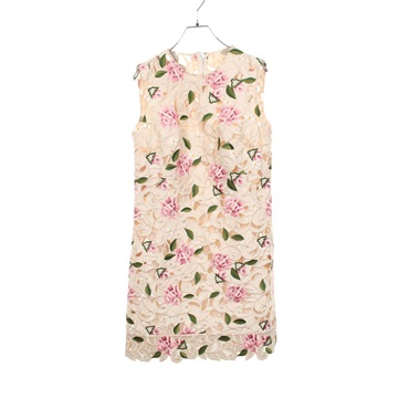 DOLCE & GABBANA Cut lace embroidery Dress #42 silk Nylon Beige Pink Green Used