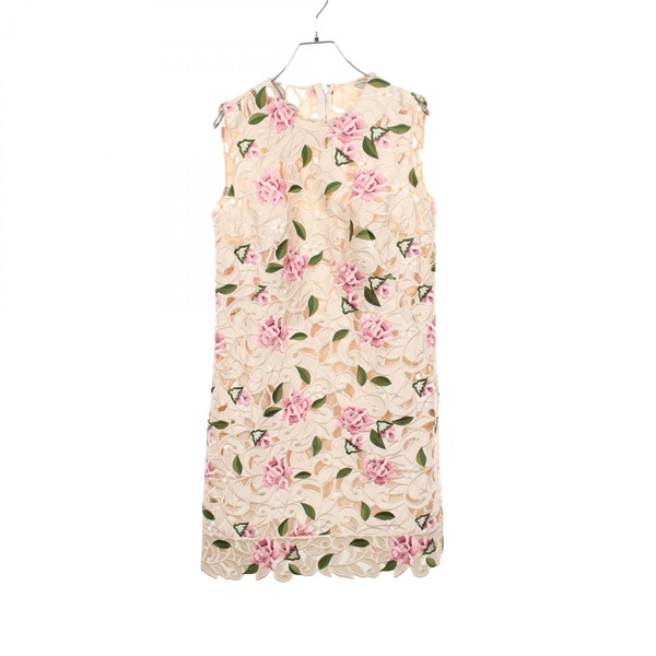 DOLCE & GABBANA Cut lace embroidery Dress #42 silk Nylon Beige Pink Green Used