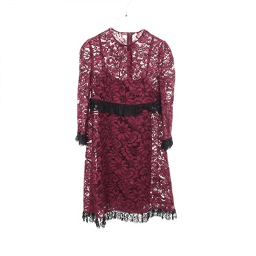 DOLCE & GABBANA All-over lace Dress with Inner slip cotton Bordeaux Used #42