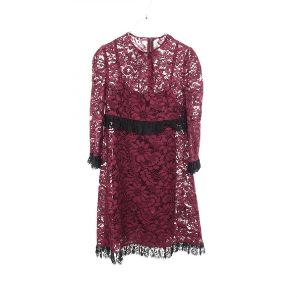 DOLCE & GABBANA All-over lace Dress with Inner slip cotton Bordeaux Used #42