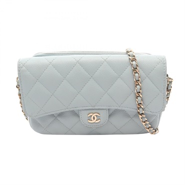 CHANEL Matelasse Chain Phone Case Wallet Shoulder Bag AP2096 leather Blue Used