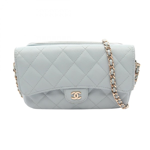 CHANEL Matelasse Chain Phone Case Wallet Shoulder Bag AP2096 leather Blue Used