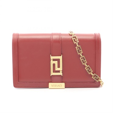 VERSACE Greca Goddess Chain Crossbody Shoulder Bag leather Red GHW Used Women