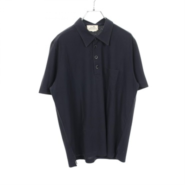 HERMES Short sleeve Polo Shirt Top cotton Navy Used mens size L