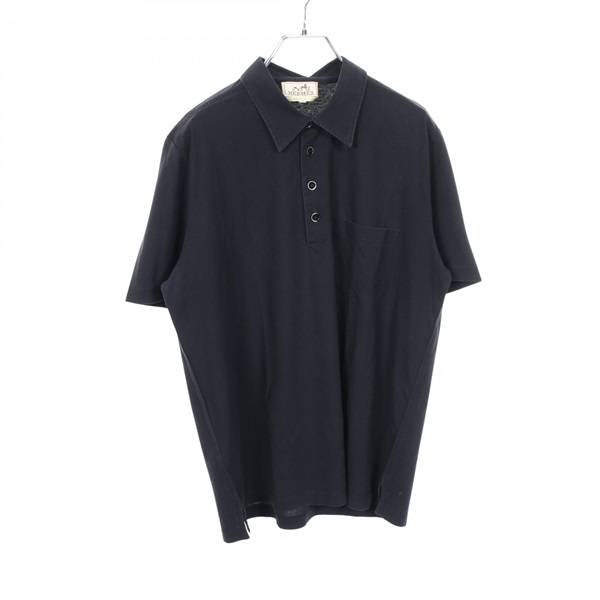 HERMES Short sleeve Polo Shirt Top cotton Navy Used mens size L