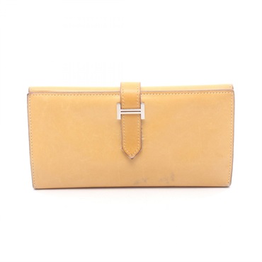 HERMES Bearn Dupli Tri-fold long wallet purse leather Brown Used Women SHW