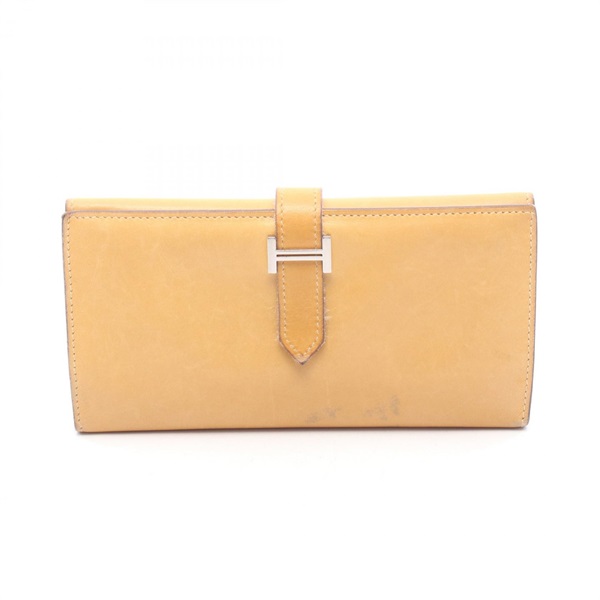 HERMES Bearn Dupli Tri-fold long wallet purse leather Brown Used Women SHW
