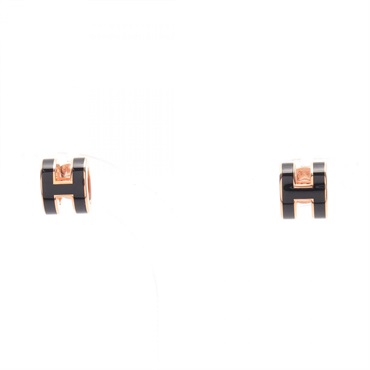 HERMES MINI POP H Pierced earrings Gold Plated Black Used Women