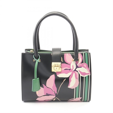 Salvatore Ferragamo Gancini Flower Handbag leather Black Multicolor Used Women
