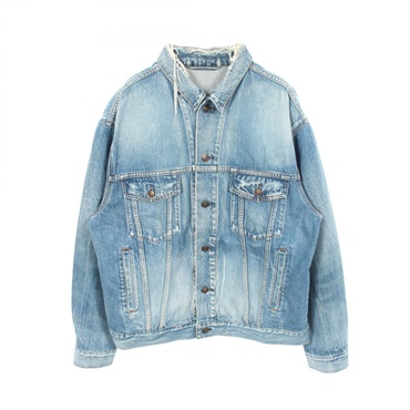 BALENCIAGA Back logo Distressed finish Denim Jacket 493609 cotton Navy Used #34