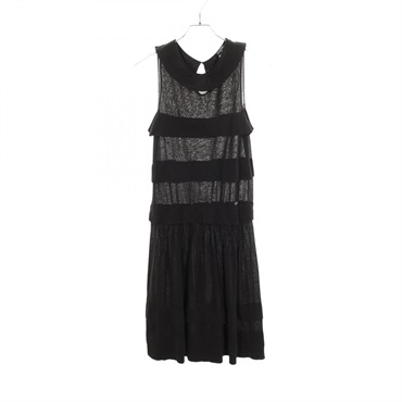 CHANEL COCO Mark Plate Sleeveless Long Dress #36/06P/P28522 cotton Black Used CC