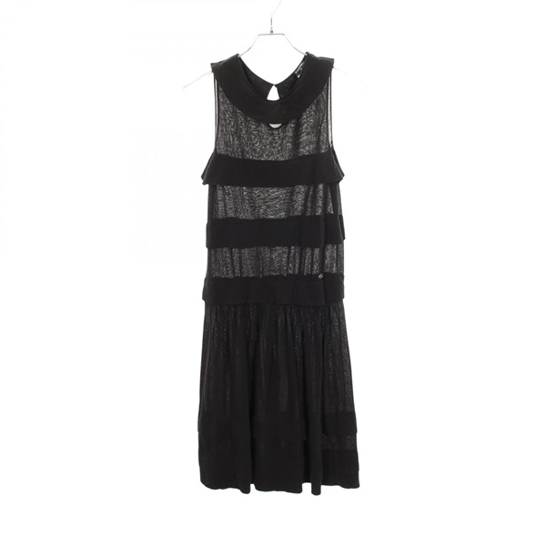 CHANEL COCO Mark Plate Sleeveless Long Dress #36/06P/P28522 cotton Black Used CC