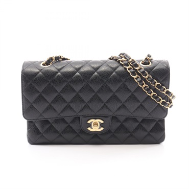 CHANEL Matelasse W flap chain Shoulder hand Bag A01113 leather Black Used GHW