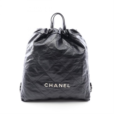 CHANEL Chanel 22 Large Rucksack Backpack drawstring bag leather Black Used Women