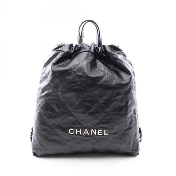 CHANEL Chanel 22 Large Rucksack Backpack drawstring bag leather Black Used Women