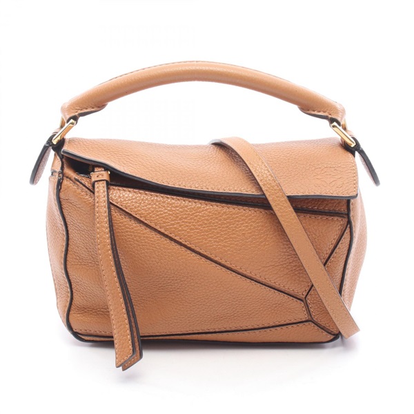 LOEWE Puzzle Edge Mini shoulder crossbody Handbag leather Brown Used Women
