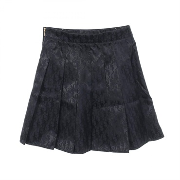 Christian Dior Oblique Pleated Mini Skirt #34 Nylon Navy Used Women