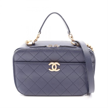 CHANEL Matelasse chain Shoulder crossbody Bag leather Blue Used Women GHW