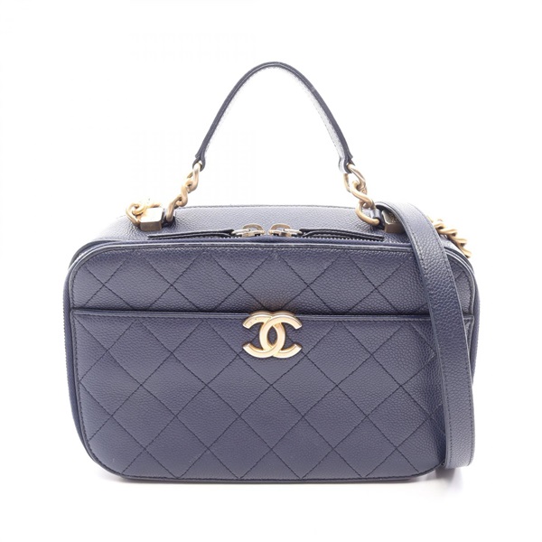CHANEL Matelasse chain Shoulder crossbody Bag leather Blue Used Women GHW