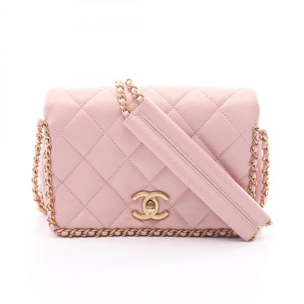 CHANEL Matelasse chain Shoulder crossbody hand Bag leather Pink Used Women GHW