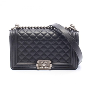 CHANEL Boy chanel chain Shoulder hand Bag A67086 leather Black Used Women SHW