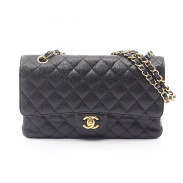 CHANEL Matelasse W flap chain Shoulder Bag A01112 leather Black Used GHW