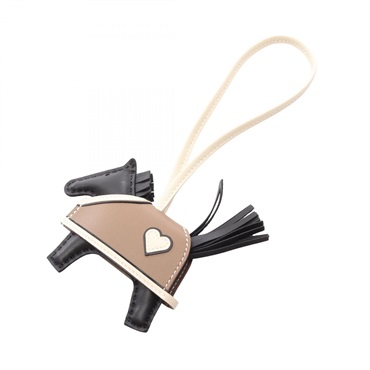 HERMES Rodeo PM Robeo Coeur bag charm G Agneau milo Swift leather Black etoupe