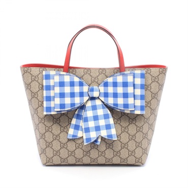 GUCCI Childrens GG Supreme Ribbon Tote hand Bag 501804 canvas leather Beige Blue