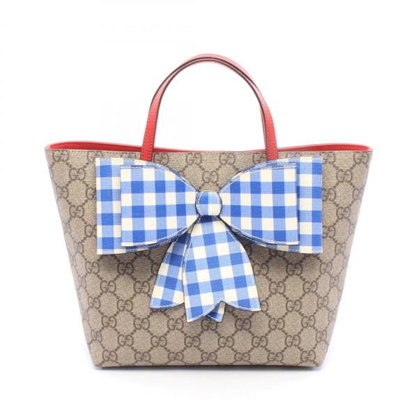 GUCCI Childrens GG Supreme Ribbon Tote hand Bag 501804 canvas leather Beige Blue