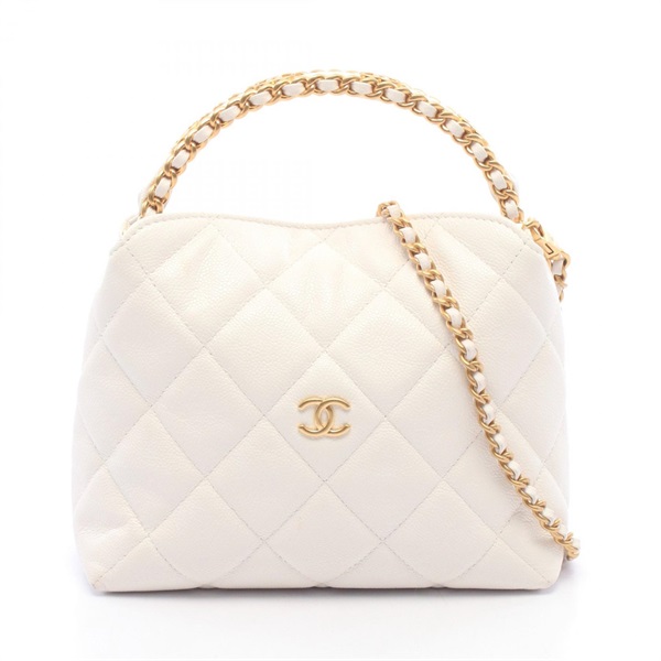 CHANEL Matelasse Small Hobo shoulder crossbody Handbag leather White Used GHW