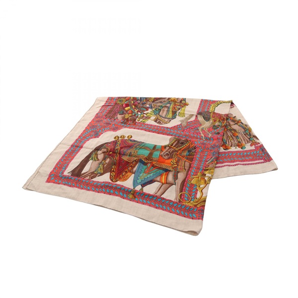 HERMES Carre 140 La danse du cheval marwari Scarf Wrap silk cashmere Beige Used