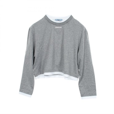 PRADA Triangle Long-sleeved Sweat Shirt cotton Gray White Used Women size XS