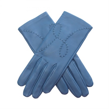 HERMES Lisbon Hstitch Gloves leather Blue Used Women size 7
