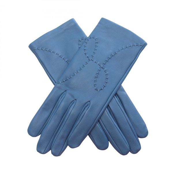 HERMES Lisbon Hstitch Gloves leather Blue Used Women size 7