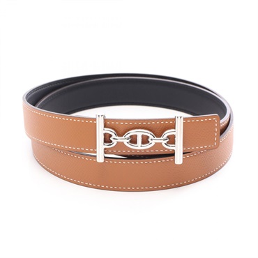 HERMES Lagune Reversible Belt Epsom Swift leather Black Brown Used Women Z SHW