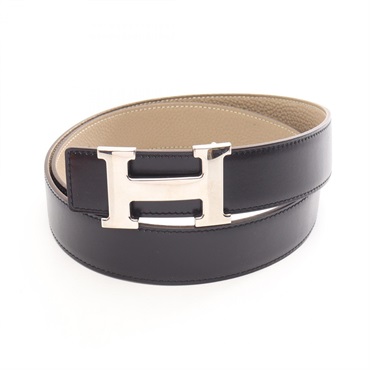 HERMES Constance H reversible Belt Box calf Togo leather Black Beige Used men L