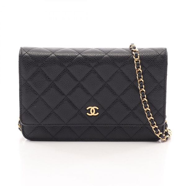 CHANEL Matelasse Chain Shoulder Bag Grained Calfskin leather Black Used GHW CC