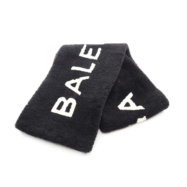 BALENCIAGA logo Scarf Mouton Black White Used unisex