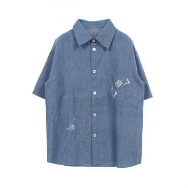 LOUIS VUITTON Embroidered Chambray Denim Shirt RM252MM WPI HTS18W cotton #XS
