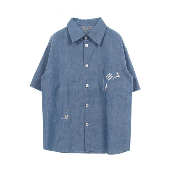 LOUIS VUITTON Embroidered Chambray Denim Shirt RM252MM WPI HTS18W cotton #XS