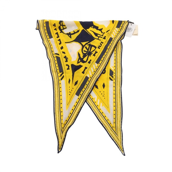 HERMES Losange PUZZLEII Scarf Wrap silk cashmere Yellow Navy Used Women