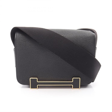 HERMES Geta Shoulder Crossbody Bag Chevre leather Black GHW Used Women K